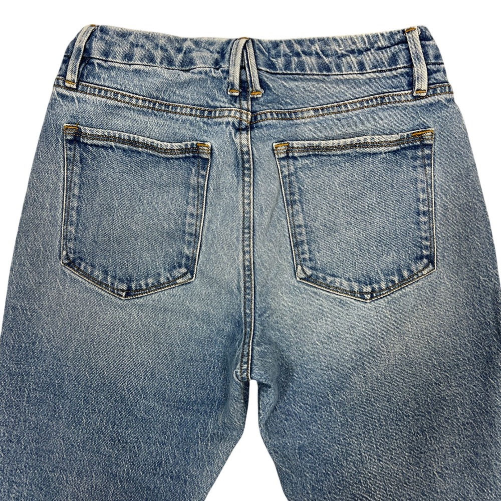 Good American Good Classic Straight Raw Hem Jeans 6/28 Stretch High-Rise Grunge - Picture 7 of 10